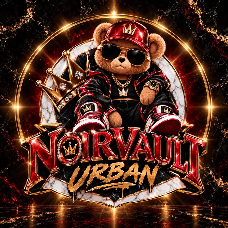Oso NoirVault Urban con corona, gafas y ropa urbana